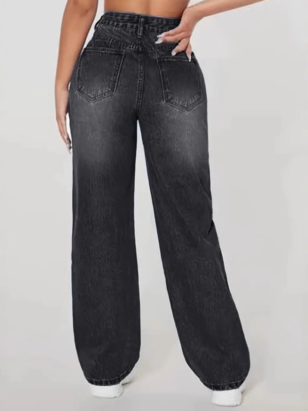Women's Black Distressed Straight Leg Jeans XL – High Rise Denim Pants - Picture 2 of 3